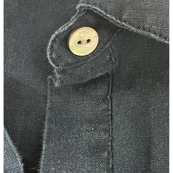 J Jill Love Linen Navy Shirt Dress Medium Mother of Pearl Button Front Collar - Picture 7 of 10